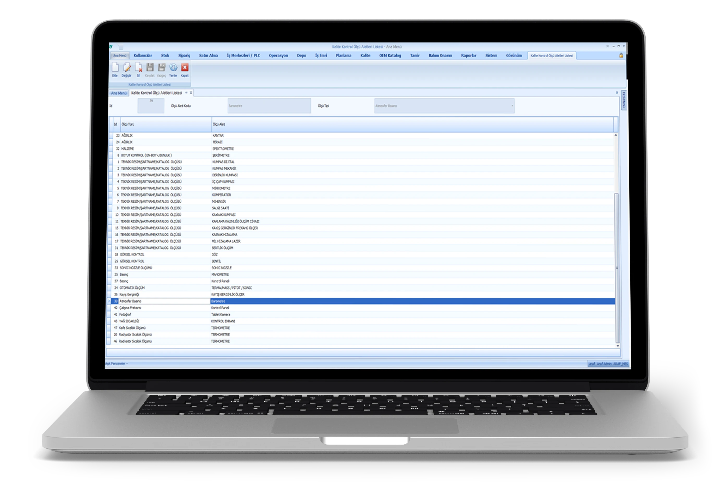 Kalite Kontrol Ölçü Aletleri Listesi