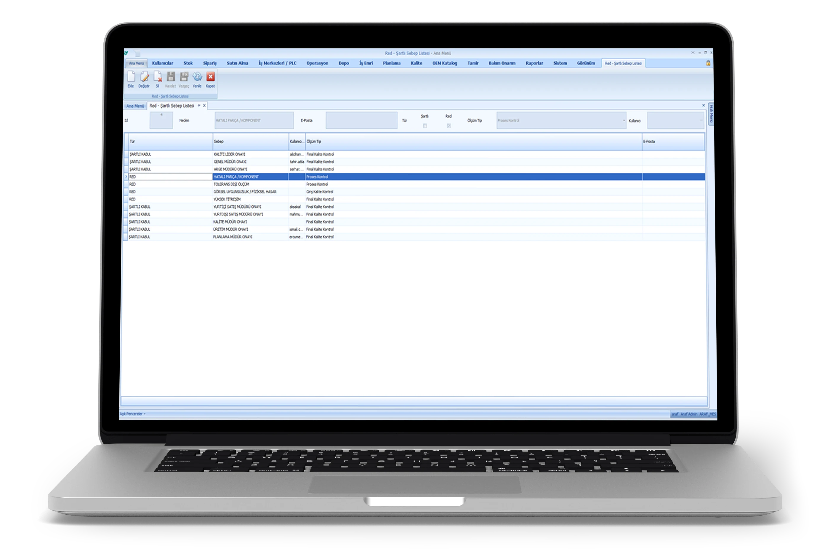 Red – Şartlı Sebeb Listesi